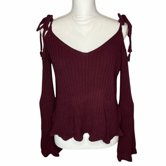 Torn By Ronny Kobo Cold Shoulder Tie Sweater w/Bell Sleeves - Small - Picture 1 of 8